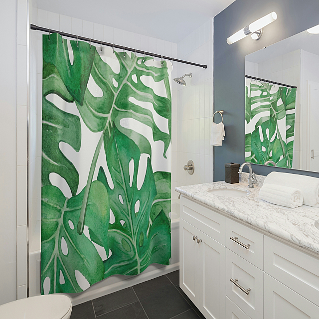 Monstera-Inspired Shower Curtains